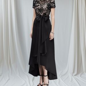 R& M Richards Black  Satin High-low Dress With Sequins Bodice
